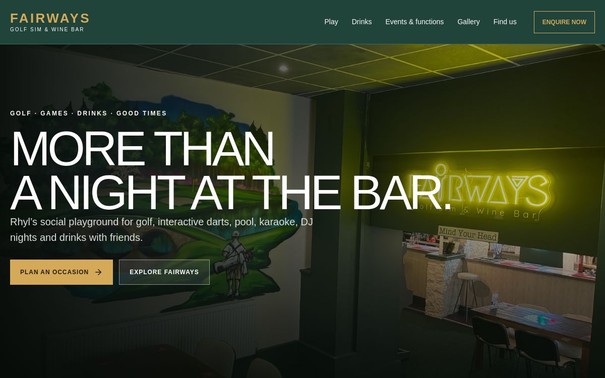 Fairways Wine Bar website screenshot